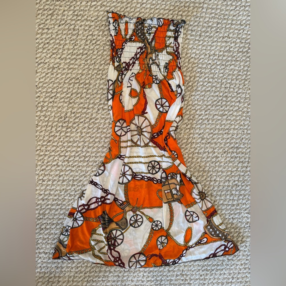Orange and White Chain Print Dress
